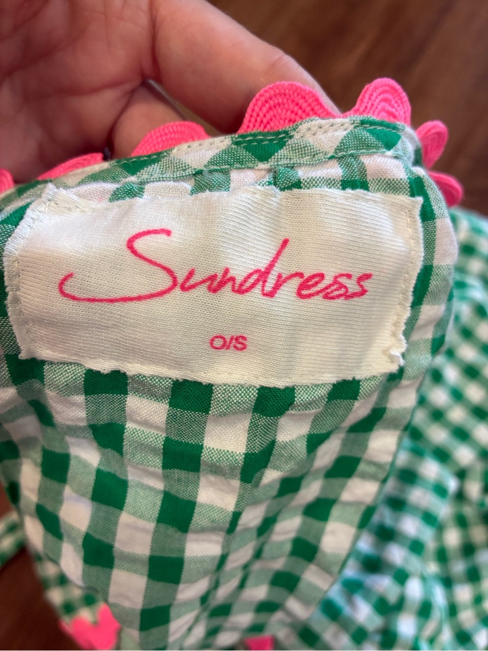 Sundress Paris Gingham Poncho Dress Pink Ric Rac Scalloped Hem Preppy Boho OS - Picture 2 of 8